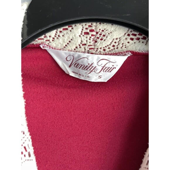 Vintage Vanity Fair Robe S Crochet Waist Tie Red Velour Pockets Collared Cream - Picture 12 of 12